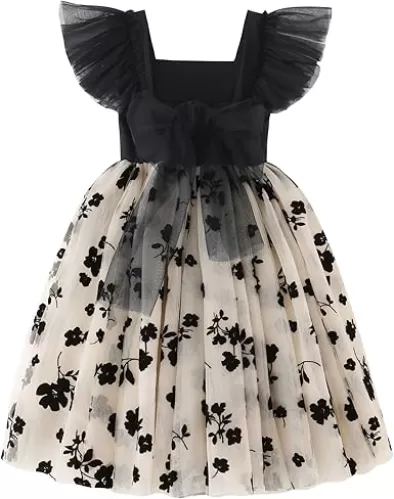 Baby Girls Tutu Dress Flutter Sleeve Toddler Sleeveless Princess Tulle Sundress Toddler Girls Vintage Party Dress