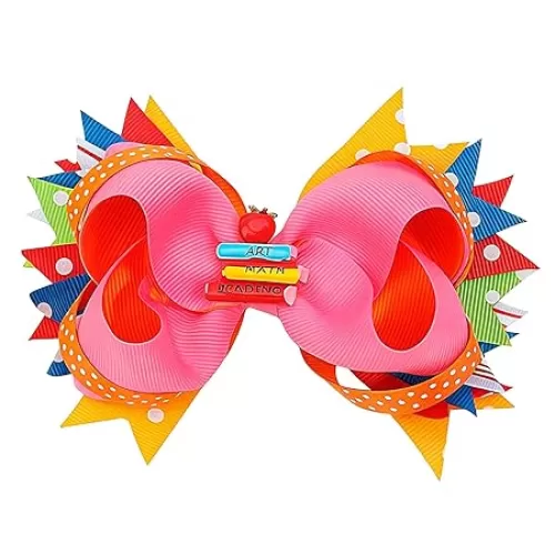 Back to School Bow Hair Clips The Hand Painted Pink Book Hairpin Colorful Grosgrain Barrette Hairgrips for First Day of School Kindergarten 1st 2nd 3rd 4th 5th Grade Students Hair Accessories