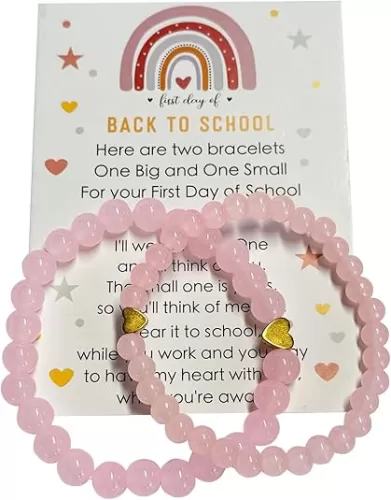 Back to School Bracelets Heart Matching Mommy and Me Elastic Wish Strings Bead Bracelets First Day of School Supplies Gifts