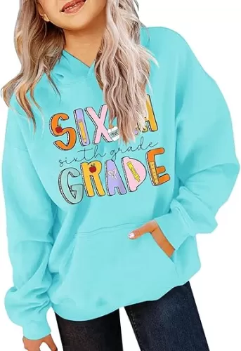 Back to School Clothes for Teen Girls Oversized Hoodies Cute SIXTH GRADE First Day of School Sweatshirt Pullover