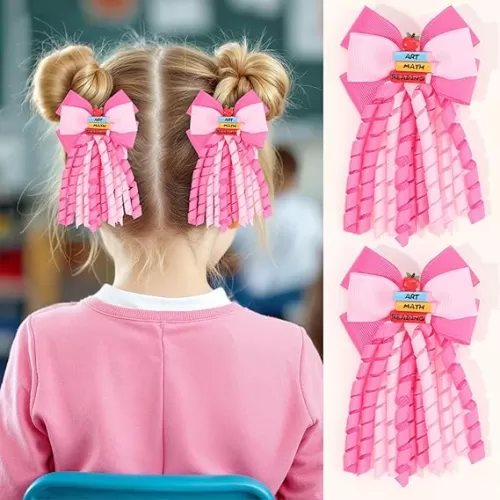 Back to School Hair Bow Clip for Girls Cute 3 Inch Ribbon Hair Clips Pink Handmade Korker Curly Alligator Barrette Blackboard Design Snap Hairpin Graduation Hair Accessories for First Day of School