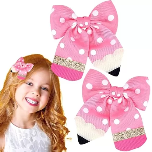 Back To School Hair Clips Pencil Bow Hair Clips Teacher Outfits Alligator Hair Clip Glitter Bowknot Hair Barrettes for Girls Babies Toddlers Hair Accessories Teens Gifts