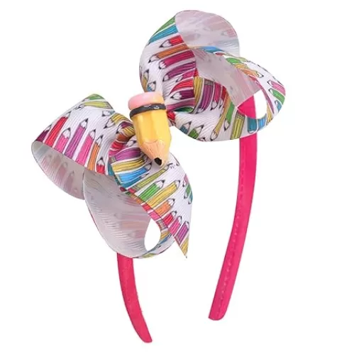 Back to School Headband Rose Red Bow Hair Accessories for Women Girls 3D Cartoon Pencil Hair Bands Colorful Pen Big Bow Non Slip Headbands Litter Girls First Day of School Decor 1 Pcs