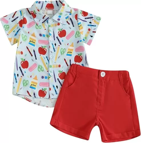 Back to School Outfits Baby Boy First Day of School Lapel T-Shirts Shorts Set 2Pcs Toddler Boy Summer Clothes