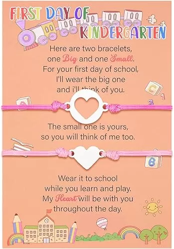 Back to School Supplies, First Day of Kindergarten Bracelet Mommy and Me – Prek Matching Heart Wish Adjustable Bracelet Set, First Day of School Gifts for Girls Boys Mom & Daughter (2PCS)