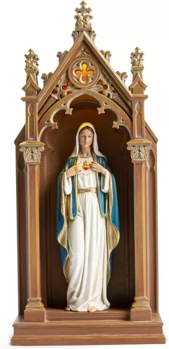 BC Catholic Immaculate Heart of Mary Statue, Virgin Mary Sculpture, 14.9" H Blessed Tabletop Shrine with LED Light, Religious Gift for Mother