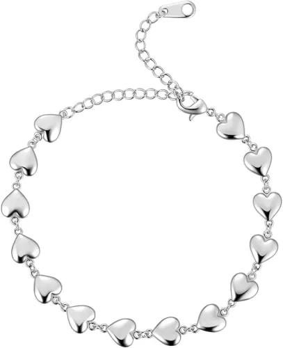beautlace Heart-Link Bracelet Adjustable Bracelets Silver/18K Gold/Black Gun Plated Love Heart Charm Jewelry Gifts for Women KB0029