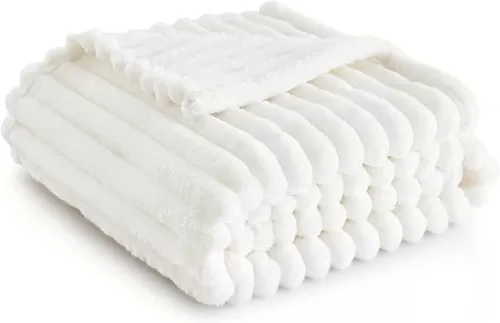 Bedsure White Throw Blanket for Couch - GentleSoft Cozy Blanket for Women, Cute Fleece Throws for Girls, Teacher Gifts Birthday Gifts for Women Men Mom, Room Home Dorm Decor, Off White, 50x60 Inches