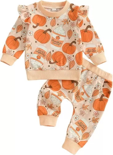 BemeyourBBs Fall Winter Toddler Baby Girl Clothes Cute Print Ruffle Shirt Top Pants Set 2 Piece Newborn Infant Girl Outfit