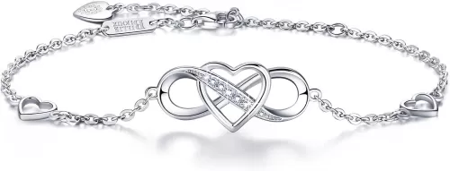 Billie Bijoux Women Bracelets 925 Sterling Silver Infinity Heart White Gold Plated Cubic Zirconia Adjustable Bracelet Best Gifts for Women