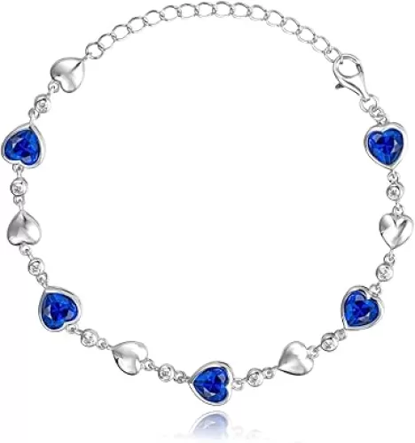 Carleen Birthstone Bracelets for Women 925 Sterling Silver Five Heart Station Created Gemstone Tennis Bracelet Jewelry Anniversary Birthday for Wife, 7"+1.2" Extender