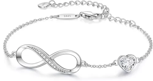 CDE Infinity Heart Birthstone Charm Link Bracelet for Women 925 Sterling Silver Adjustable Mother