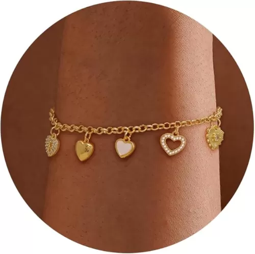 Charm Bracelets for Women, 14K Gold Plated Heart Bracelets for Women Non Tarnish Cute Dainty Charm Gold Bracelet Fashion Waterproof Chain Bracelet Gold Jewelry
