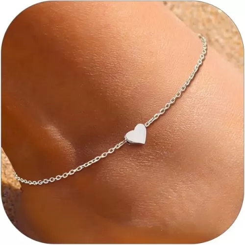 ChicSilver Personalized 925 Sterling Silver Tiny Heart/Moon/Star/Sun/Dot/Triangle Anklets Simple Dainty Foot Jewelry for Women, Silver/Gold/Rose Gold(with Gift Box)