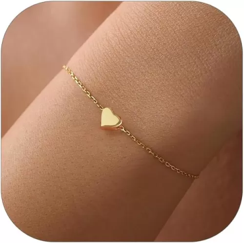 ChicSilver Personalized Tiny Heart/Star/Moon/Dot/Lotus Bracelet, Sterling Silver Dainty Link Chain Bracelet for Women Silver/Gold/Rose Gold(with Gift Box)