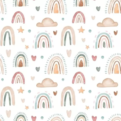 CHIHUT Boho Rainbow Wallpaper Watercolor Rainbow Peel and Stick Wallpaper Kids Cloud Heart Star Removable Wall Paper Self Adhesive Nursery Contact Paper for Girls Baby Bedroom Wall Decor 17.7”x100”