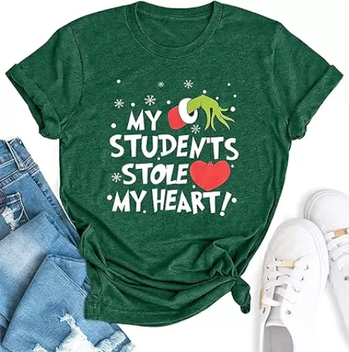 Christmas Shirts for Women Santa Holiday Short Sleeve Tops Xmas Graphic Print T Shirt