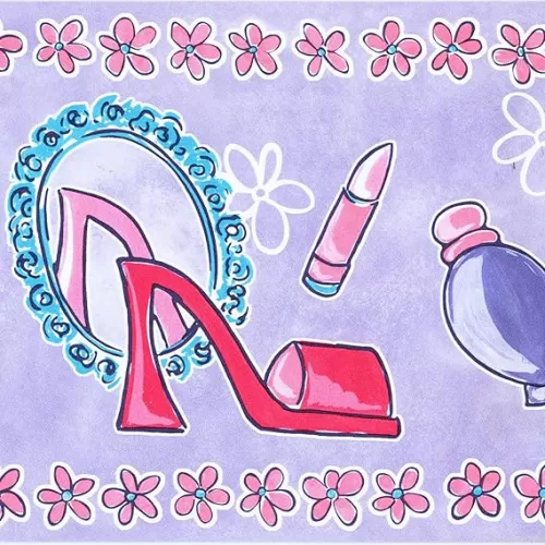 CONCORD WALLCOVERINGS ™ Wallpaper Border Cartoon Pattern Shoes Lipsticks Handbags Hearts Flowers for Kid