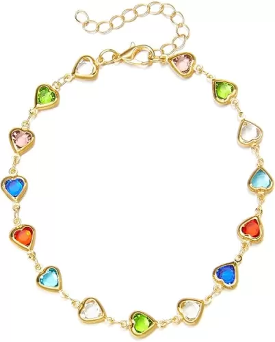 Crystal Heart Chain Anklet Bracelet for Women Cubic Zirconia Heart Shaped Anklet Ocean Beach Hearts Charm Anklets Holiday Jewelry Gift