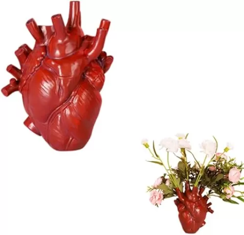 CURTEK Decorative Flower vase for Home Decor 6.3 x 4.3 Inch Creative Heart Art Resin Vase Human Heart Shaped Vase Statue for Home Decor Craft Ornaments Creative Gift (Red)
