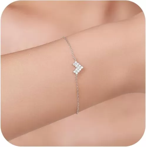 Dainty Heart Bracelet for Women 925 Sterling Silver 14K Gold Plated Heart Shaped Zircon Chain Charm Self Love Heart Sparkly Adjustable Bracelet Wedding Christmas Jewelry Gift for Her