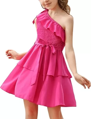 Danna Belle Girls Dress Tween One Shoulder Ruffle Tiered Layer Summer Party Dress Clothes Gifts Size 5-14
