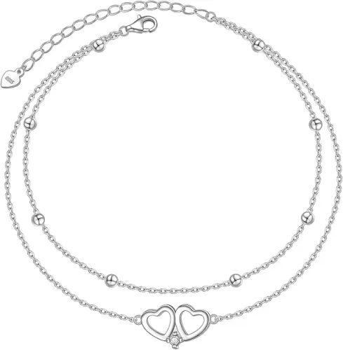 DAOCHONG Anklet for Women S925 Sterling Silver Adjustable Foot Heart Lotus Infinity Moon Srars Flower Pearl Multilayer Layered Ankle Bracelet Beach Jewelry