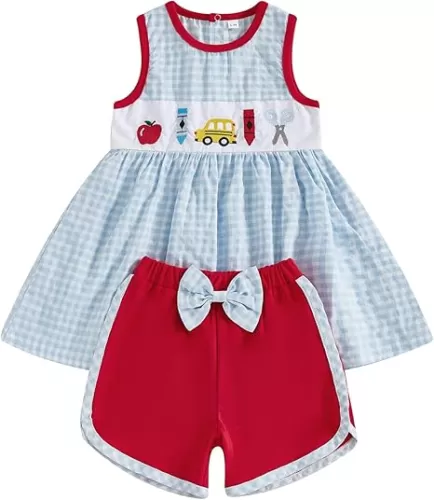 Dcohmch Toddler Little Girl Back To School Outfits First Day of Kindergarten Outfit Pre K Picture Day Tank Tops + Shorts Set
