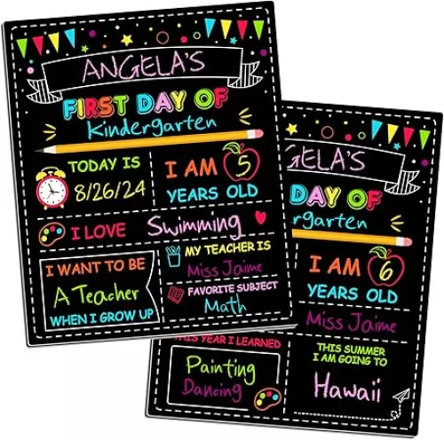 Double-Sided First Day of School Sign Board, 12 × 10 Inches Back to School Sign, Reusable Color Painting First and Last Day of Preschool Board, Washable Chalkboard for Kindergarten Pre-K