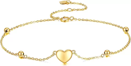 DOVRAN 14K Solid Gold Heart Anklet for Women Gold Heart Ankle Bracelet Gold Beach Jewelry for Her Birthday Gifts