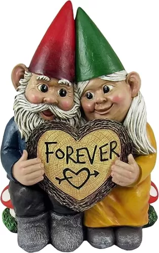 DWK World of Wonders Gnome & Forever - Adorable Hand-Painted Gnome Couple in Love with Heart-Shaped Forever Wood Slice Indoor Outdoor Figurine Cute Romantic Home Garden Patio Lawn Accent, 6.5-inch