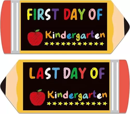 First & Last Day of School Board Sign Double Sided 12.2"x5.1" Wood Pencil Chalkboard Reusable 1st Day of Kindergarten Preschool for Back to School Supplies and Photo Props for Boys Girls