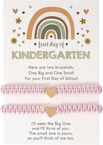 First Day of Kindergarten Bracelets, First Day of School Bracelets for Mom and Daughter, Back to School Bracelet Pre-K Matching Heart Wish Adjustable Bracelet