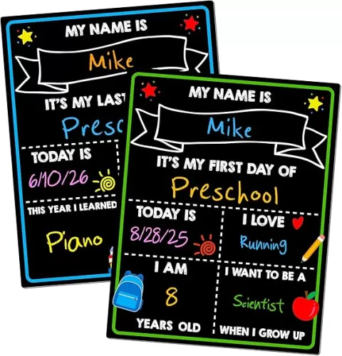 First Day of School Chalkboard, Reusable Back to School Sign, 14 x 11 in Beautiful Double Sized First Day of School Board, Paper Preschool Signs for Kids