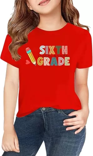 First Day of School Shirts Sixth Grade T Shirts for Boys Girls Back to School Top Short Sleeve Crewneck Cute Tee