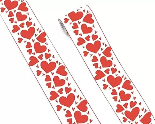 FLFK Mirror Border Peel and Stick - Red Heart Pattern Wallpaper Borders Decal Trim 4" x 240"