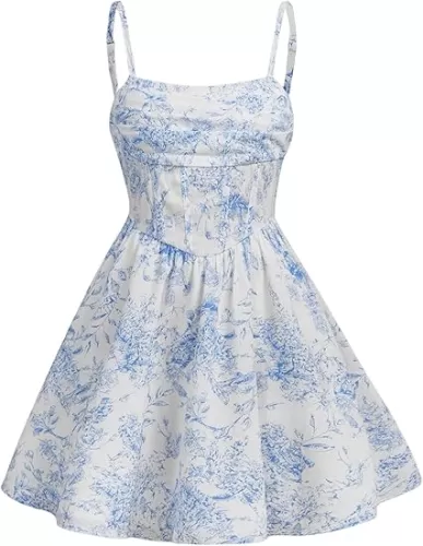 Floerns Girl's Floral Print Sleeveless Ruched Ruffle Hem A Line Cami Short Dress