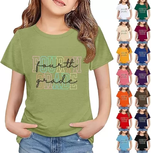 Fourth Grade Girls T Shirts First Day of School Back to School Tshirts Tops Cute Preppy Short Sleeve Tees for Kids