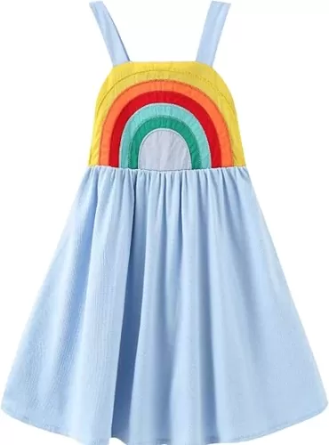 Frogwill Toddler Girls Fifties Summer Dress Blue Rainbow 2-7Y