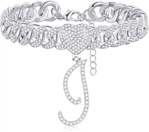 FUNEIA Cursive Initial Pendant Ankle Bracelets for Women, Adjustable Silver Cuban Link Chain Anklets, Miami Heart Shape Bling Diamond Iced Out Chain, Letter A-Z Dainty Anklet, Hip Hop Foot Jewelry Gifts