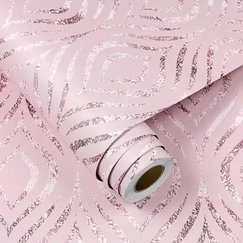 FunStick Pastel Pink Wallpaper Peel and Stick Modern Diamond Geometric Accent Wall Paper for Bedroom Girls Kids Room Self Adhesive Vinyl Abstract Pink Contact Paper for Cabinets Desk Walls 17.5"x118"