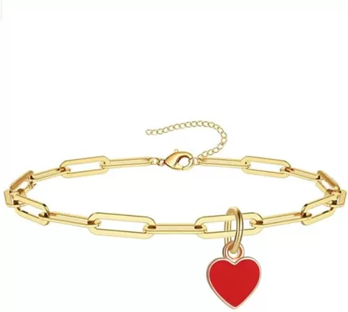Fuqimanman2020 Sweet Enamel Forever Love Heart Shape Link Bracelet Paperclip Chain Stainless Steel Necklace for Mom Wife Lover Valentine's Day Preppy Jewelry