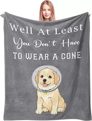 Get Well Gifts for Women/Men Blanket - Sympathy Gift - Feel Better/Get Well Soon Gifts for Women After Surgery - Cancer Care Gifts - at Least You Dont Have to Wear A Cone - 60"x50" (Grey)