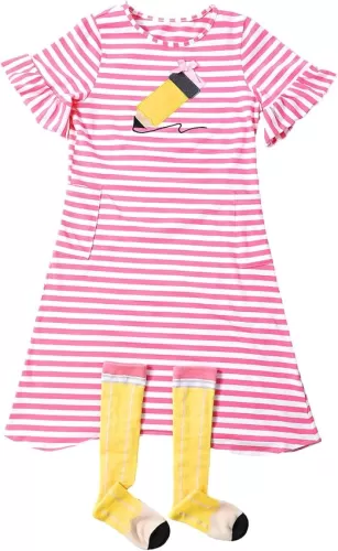 Girls Back to School Dresses Casual Set Pencil Dress with Socks Cotton Outfit for Kindergarten Back to School Gift