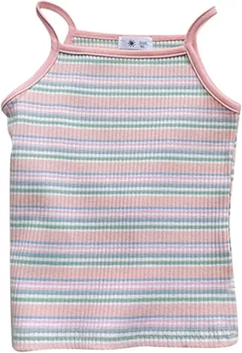 Girls Sleeveless Striped Tank Tops Spaghetti Strap Tshirts Ribbed Knit Color Block Summer Sport Casual Basic Blouse
