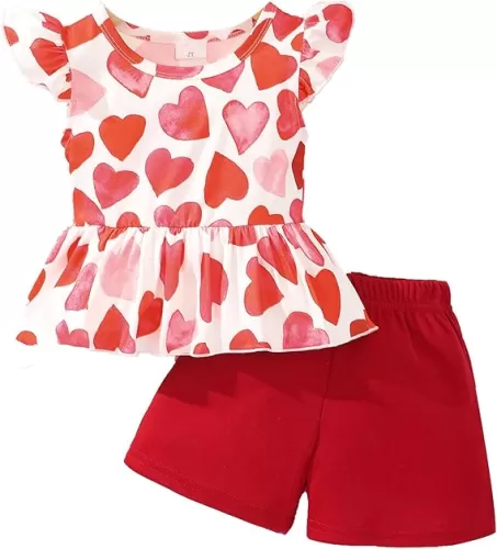 Girls Summer Outfits Toddler Baby Girls Short Sets 2 Piece Clothing Set Flutter Sleeve Shirt and Short 2-7 Years