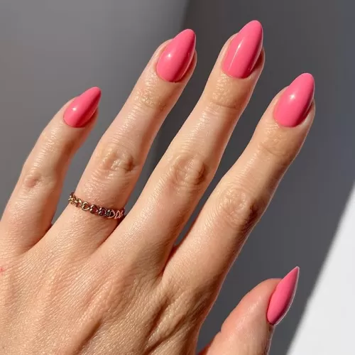 Glamnetic Press On Nails - Flamingo Pink | Opaque Classic Pink Short Almond Fake Nails, Reusable | 15 Sizes - 30 Nail Kit