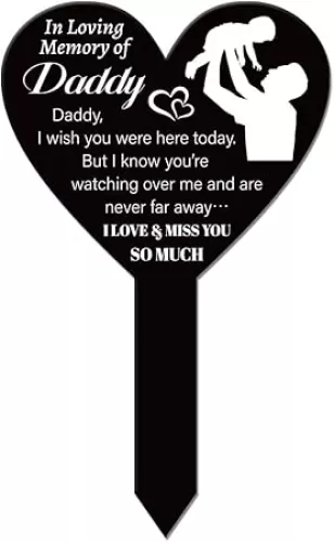 GLOBLELAND Heart Shaped Garden Stake Memorial Dad Remembrance Plaque Stakes for Cemetery Acrylic Waterproof Sympathy Garden Stake for Yard Grave Cemetery