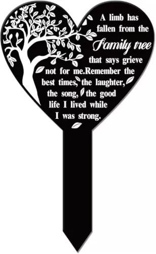 GLOBLELAND Heart Shaped Tree Garden Stake Memorial Remembrance Plaque Stakes for Cemetery Acrylic Waterproof Sympathy Garden Stake for Yard Grave Cemetery