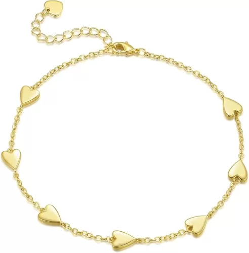 Gold Anklets for Women 14K Gold Ankle Bracelets for Women Anklet for Womens Small Heart-Shaped Pendants Ankle Bracelet for Womens Heart Anklet